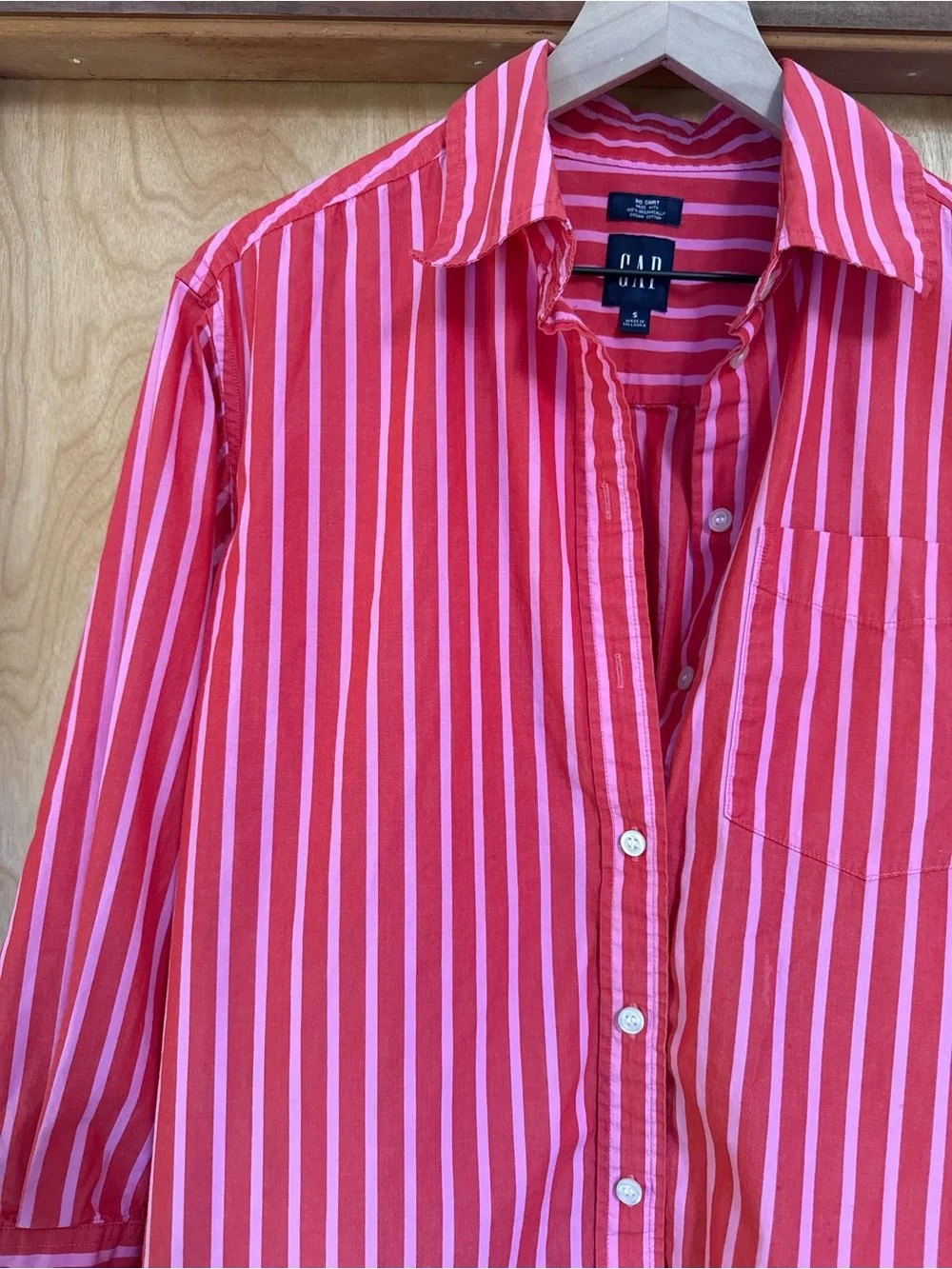 Small GAP Red & Pink Striped Cotton Poplin Button-Down Shirt Coord Set Available - Picture 4 of 10